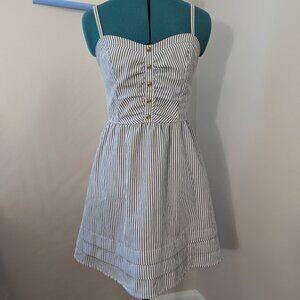 Grey Striped Linen-Look Summer Dress